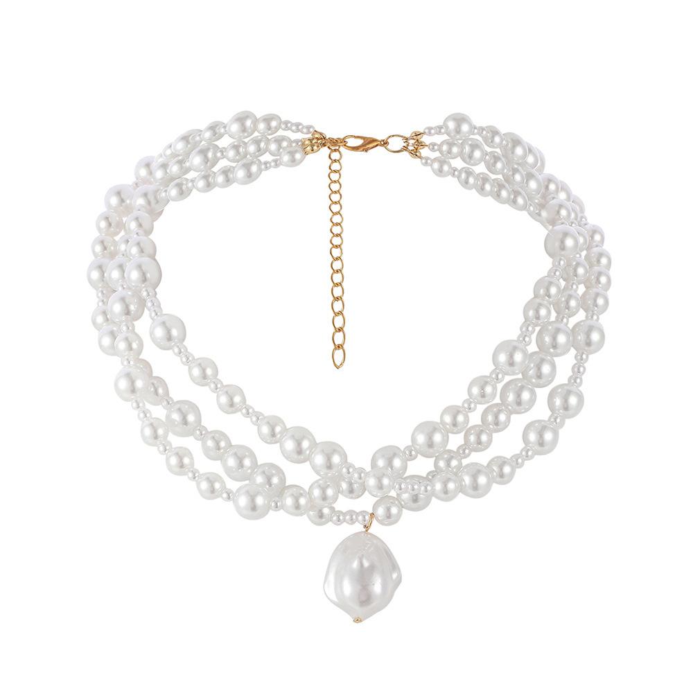 Exaggerated personality multi-layer pearl necklace trend fashion temperament three-layer collarbone necklace jewelry female