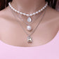 Retro round coin gemstone multi-layer necklace baroque personality trend clavicle chain