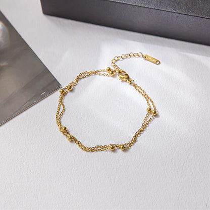 Simple fashion double-layer ball small ball gold bead bracelet women's titanium steel plated 18K gold small ball anklet