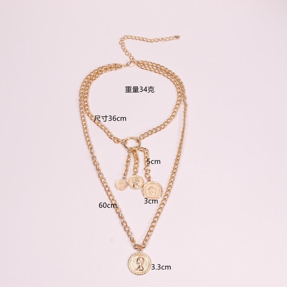 Explosive style head portrait pendant necklace clavicle chain female fashion popular retro alloy multi-layer pendant necklace