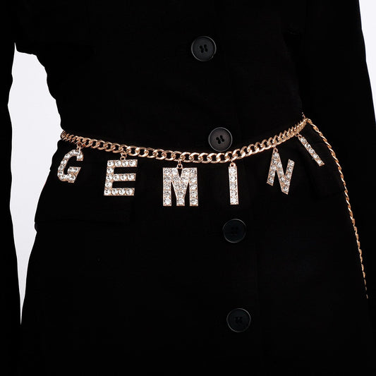 C282 Personality Diamond Body Chain Exaggerated Letter Constellation Waist Decoration Geometric Metal Creative Waist Chain