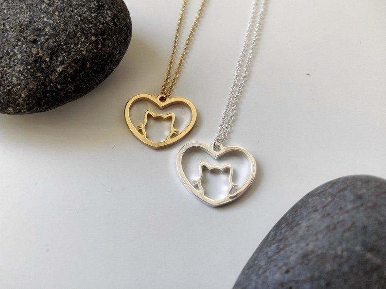 19 Years Peach Heart Cat Necklace Heart Animal Pendant Clavicle Chain Female