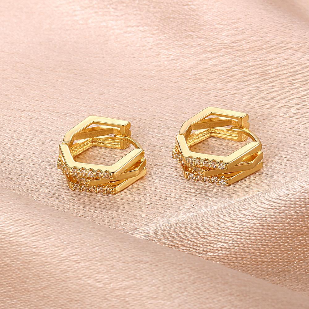 Metal polygonal earrings simple cold micro-inlaid zircon earrings net red high-end geometric earrings jewelry