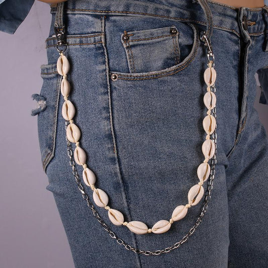 Jewelry beach natural white shell double layer fashion accessories women's trend pants chain