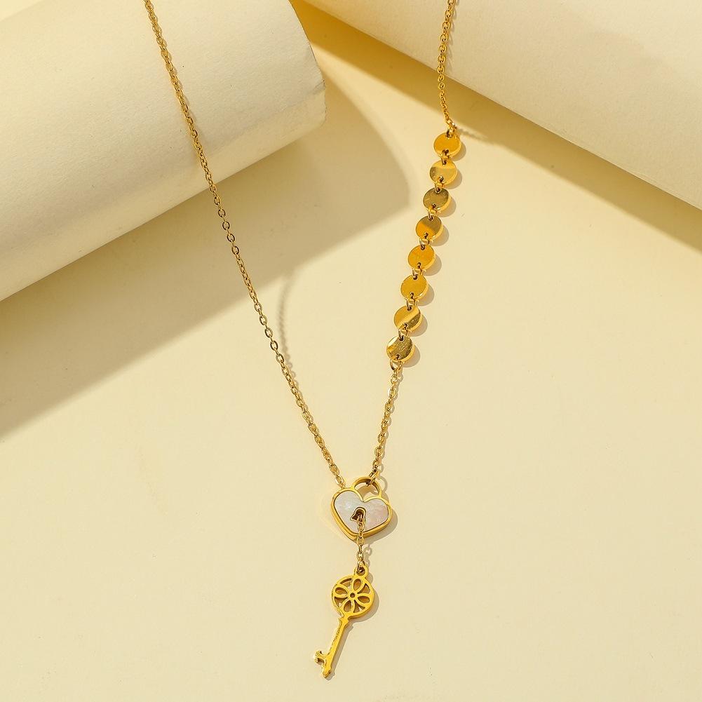 ins creative love lock key pendant titanium steel stitching disc cross chain couple all-match sweater chain