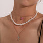 Jewelry Trend Full Diamond Cross Pendant Necklace Female Acrylic Butterfly Pearl Necklace