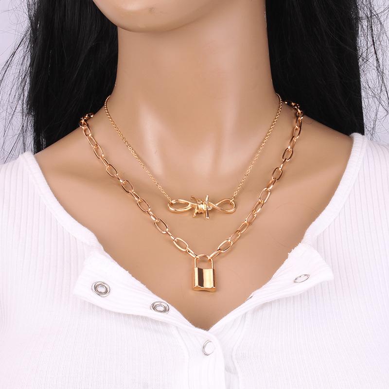 Jewelry creative pop all-match punk metal prickly padlock necklace collarbone chain