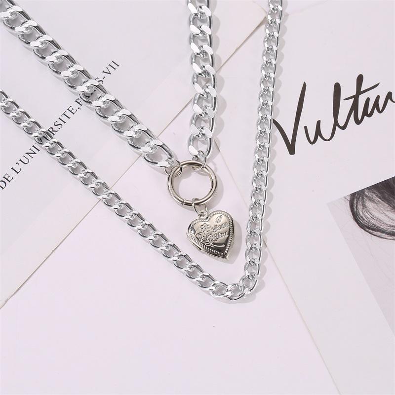 Jewelry Fashion Double Love Pendant Exaggerated Thick Chain Necklace Cold Street Shooting Sweater Chain