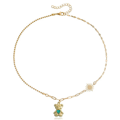 Fashion cartoon three-dimensional bear necklace female hip-hop simple bear necklace necklace ins