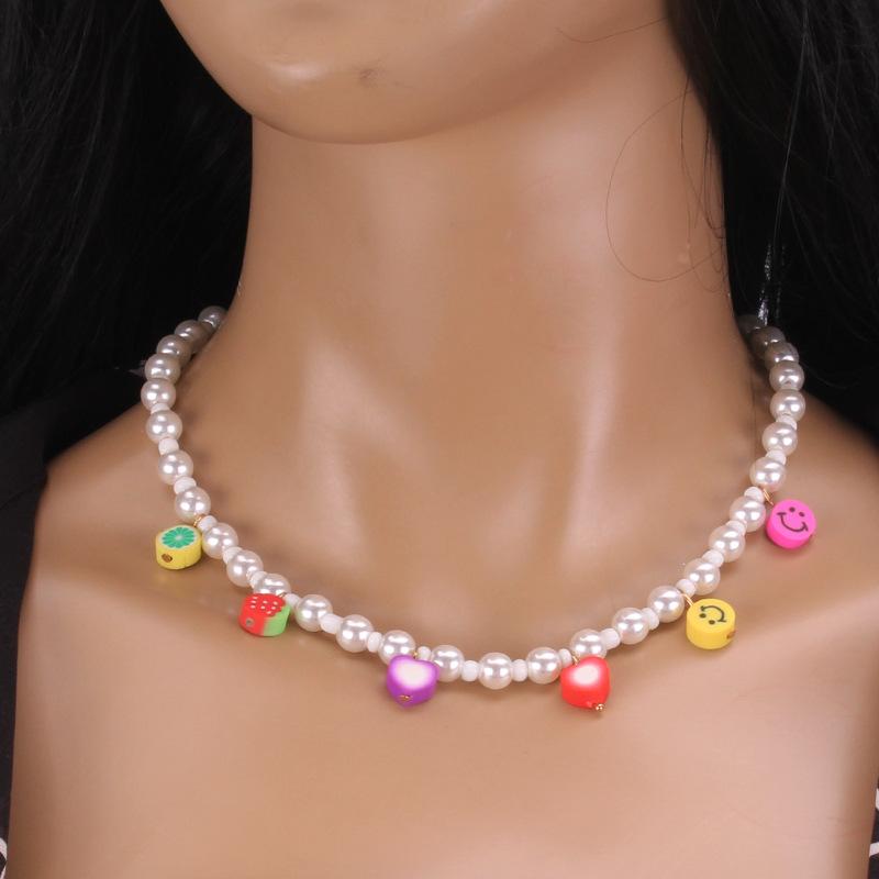 Simple soft clay accessories imitation pearl necklace resin bear accessories imitation pearl trendy necklace
