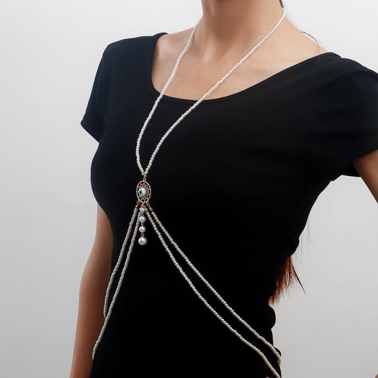 Jewelry ins hot girl imitation pearl eyes beaded body chain jewelry summer