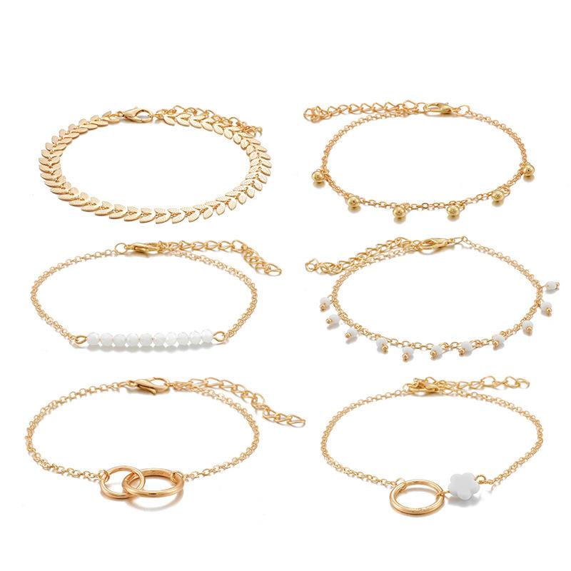 Simple geometric circle bracelet set ins flower tassel leaf circle bracelet 6-piece set