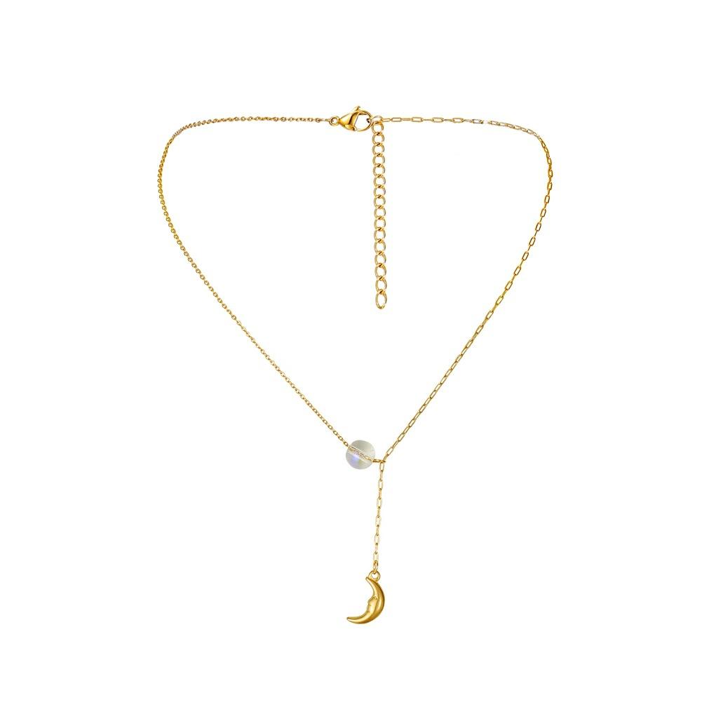 Fashion Titanium Steel Gold-plated Moon Pendant Temperament Simple Forest Moonstone Versatile Clavicle Necklace for Women
