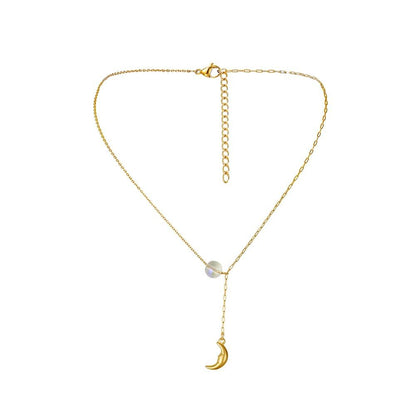 Fashion Titanium Steel Gold-plated Moon Pendant Temperament Simple Forest Moonstone Versatile Clavicle Necklace for Women