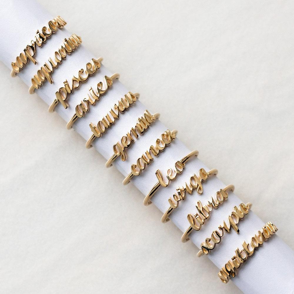Jewelry Personality Simple Twelve Constellation Ring Alphabet Ring Ladies Open Index Finger Single Ring