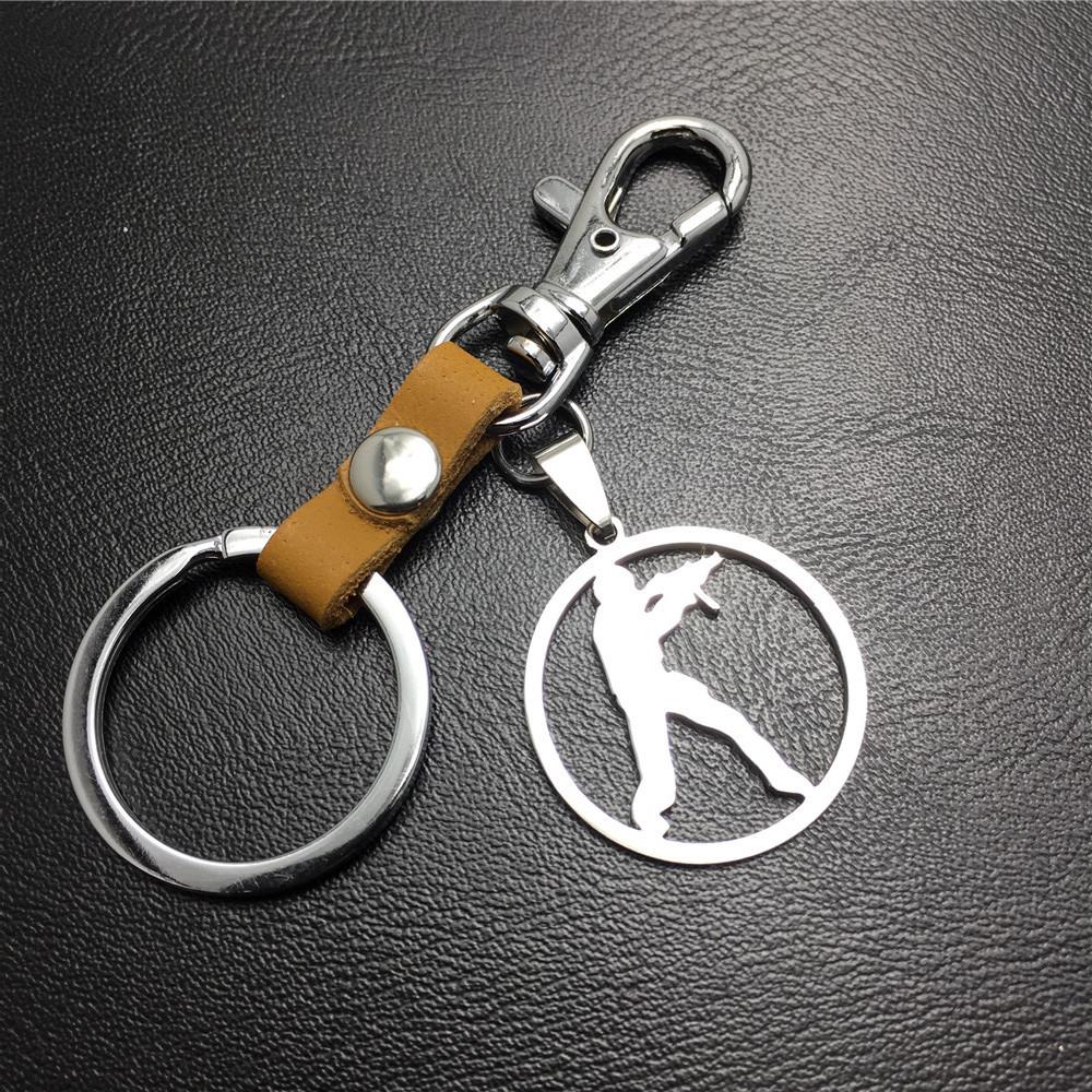 Anime game CSGO anti-terrorist stainless steel pendant leather key chain pendant multi-color optional