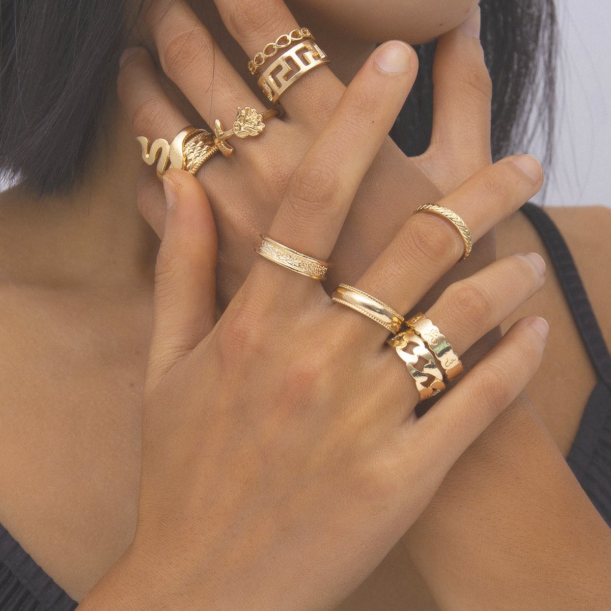 Jewelry multi-element geometric mix-and-match ring jewelry simple fun snake-shaped suit ring female