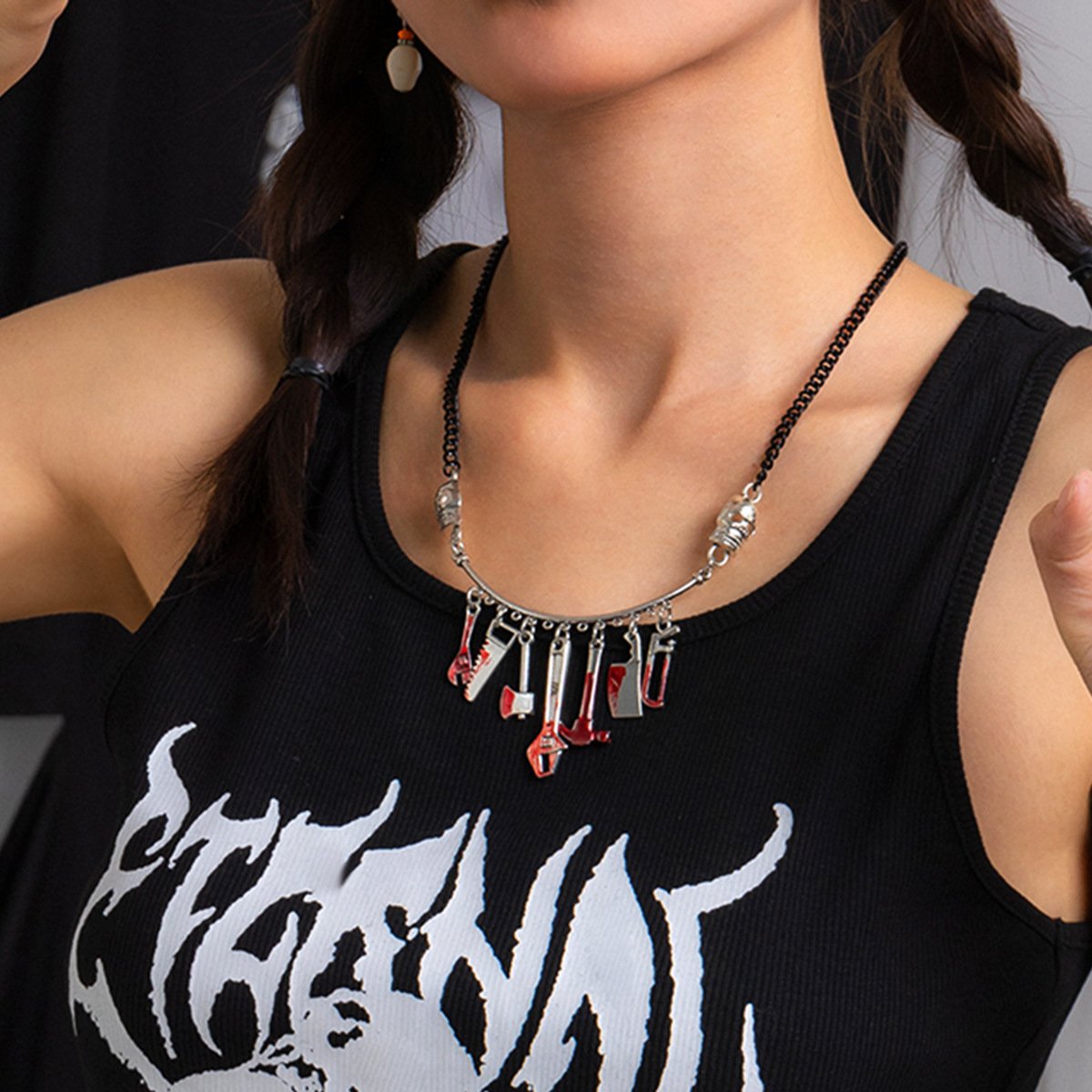 Jewelry Punk Gothic Oil Drop Dagger Necklace Female Halloween Funny Skull Tool Necklace