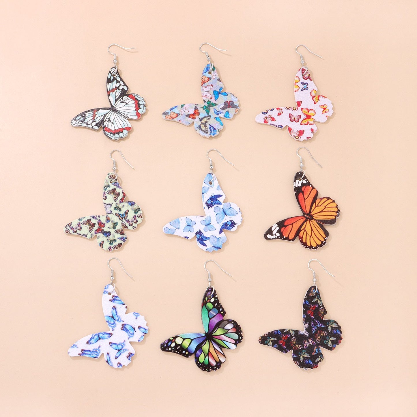 Jewelry double-sided printing butterfly leather earrings women's fashion ear hook combination earrings