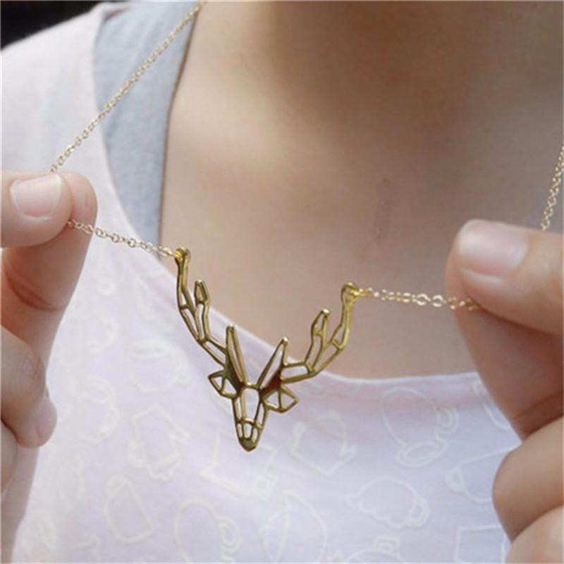 Small Jewelry Personality Fashion Animal Origami Elk Antler Pendant Necklace Ladies Necklace