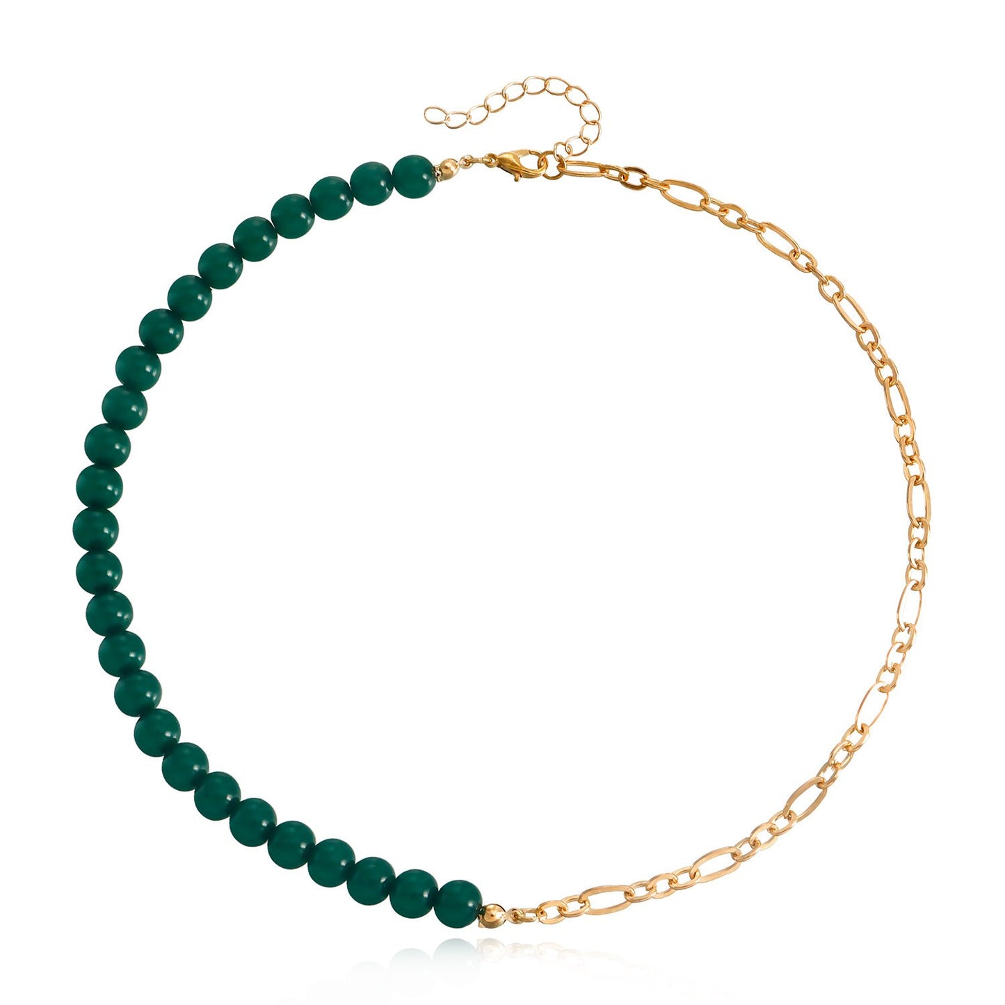 Jewelry simple stitching half round green agate beaded necklace female creative trend personality necklace