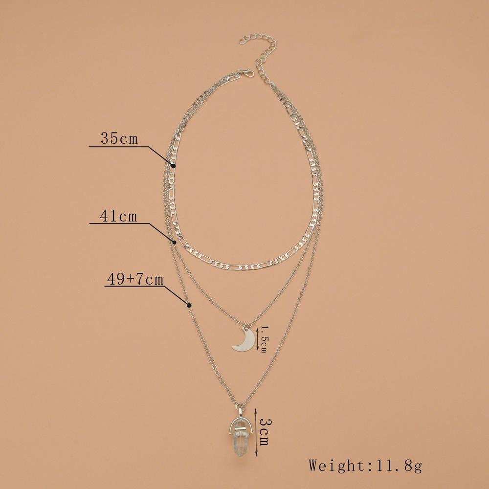 Fashion Vintage Resin Hexagon Pillar Moon Pendant Necklace Women Accessories