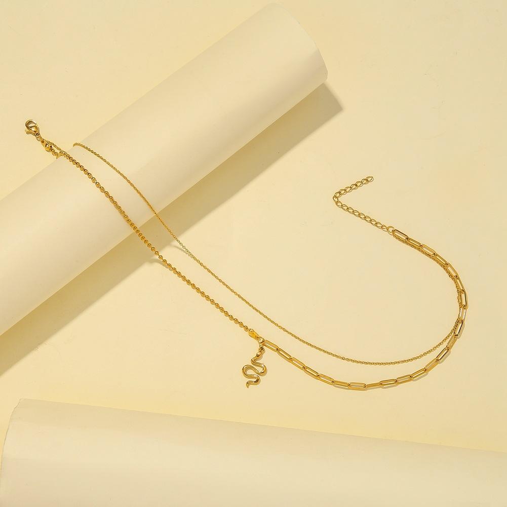 Simple fashion stainless steel double-layer necklace niche temperament small snake pendant summer necklace jewelry