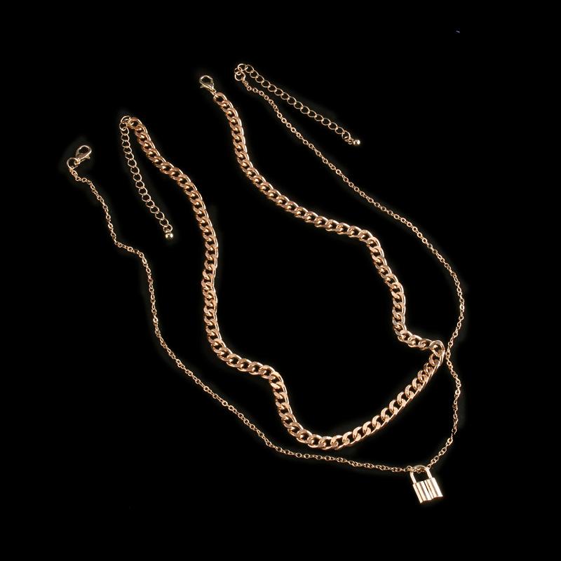 Necklace female clavicle chain niche trendy ins simple cold hip-hop padlock double-layer set chain bouncy di net red accessories