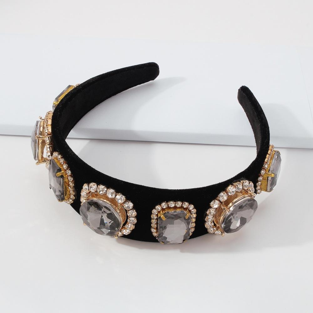 F3632 Retro wide-brimmed headband baroque golden velvet glass diamond temperament hair accessories exaggerated palace headband