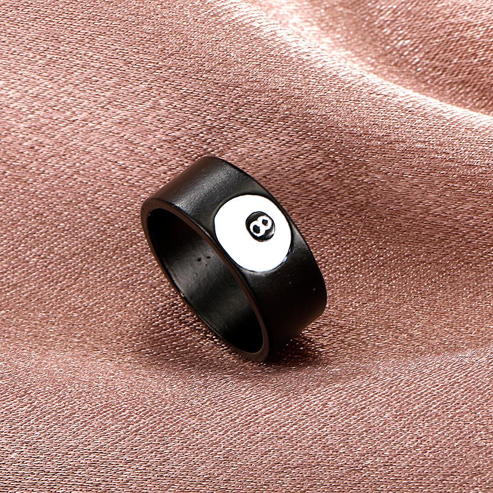 Billiard black 8 ring with the same metal geometric ring ins personality retro couple jewelry