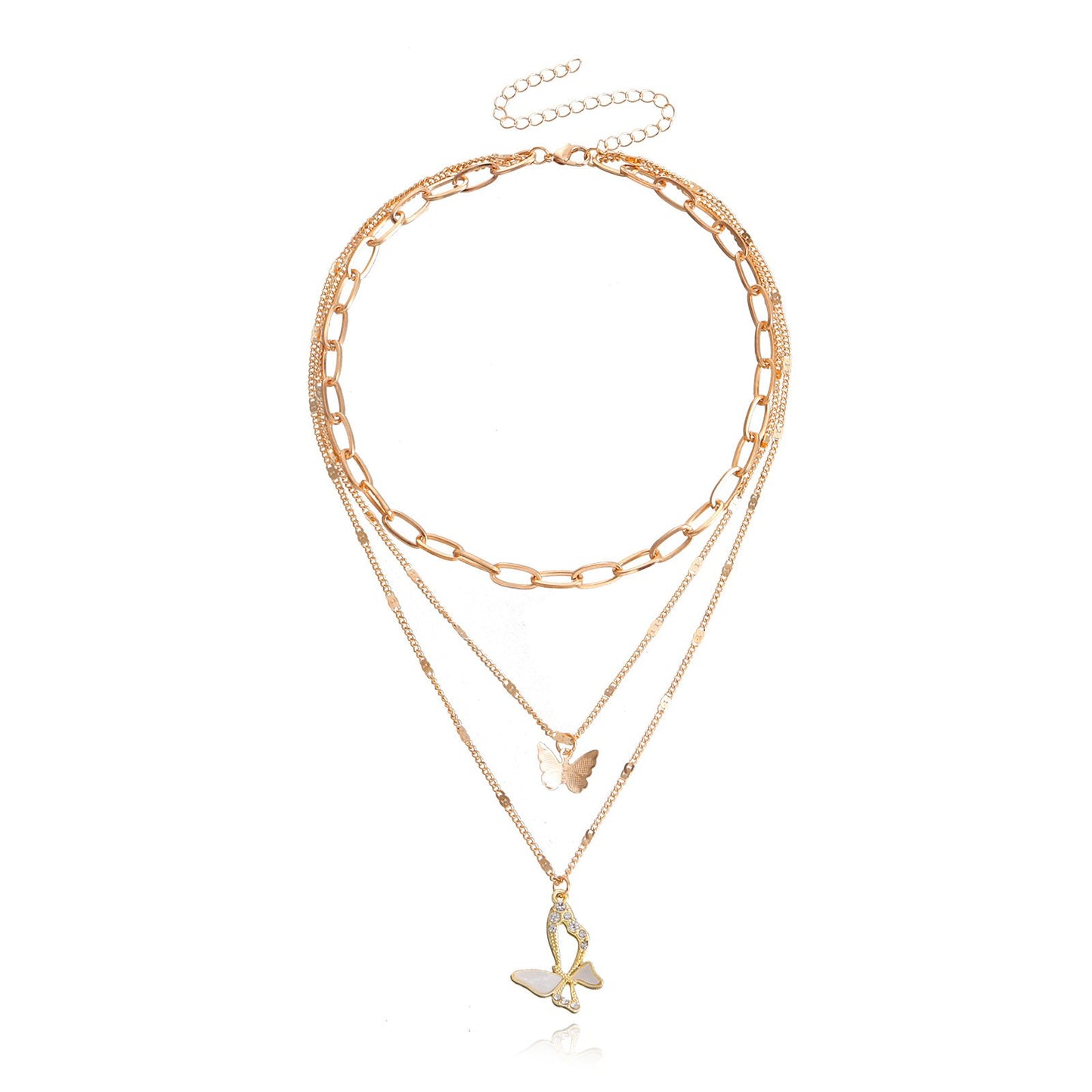 Jewelry colorful light luxury trend multi-layer back-shaped chain micro-inlaid mother-of-pearl butterfly pendant necklace female