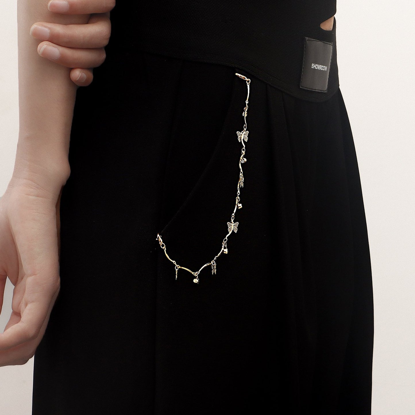 Jewelry Exquisite Hollow Butterfly Zircon Diamond Pendant Pants Bag Chain Female Ins Splicing Metal Chain Clothing
