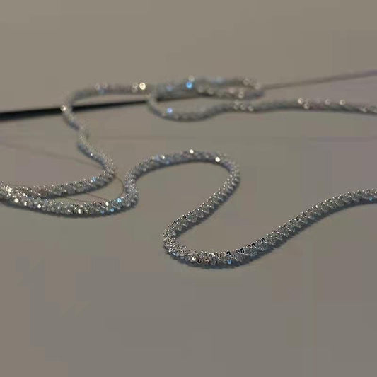 Trendy simple cold water wave chain necklace personality wave pattern sparkling flash niche lady clavicle chain