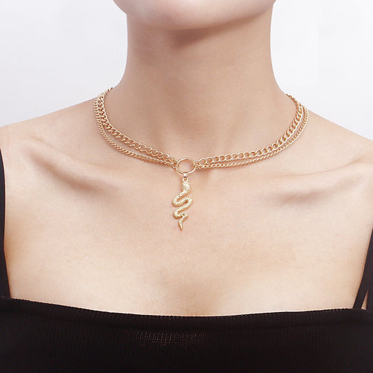 Jewelry fashion double-layer snake pendant necklace summer ins niche high-end necklace light luxury