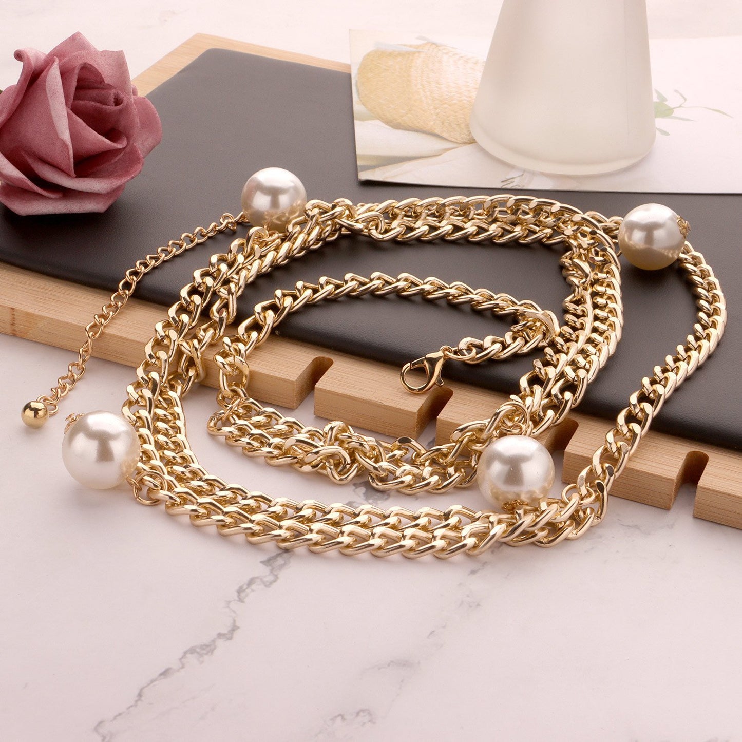 Jewelry Fashion Pearl Alloy Chain Body Chain Female Punk Exaggerated Sexy Metal Waist Chain