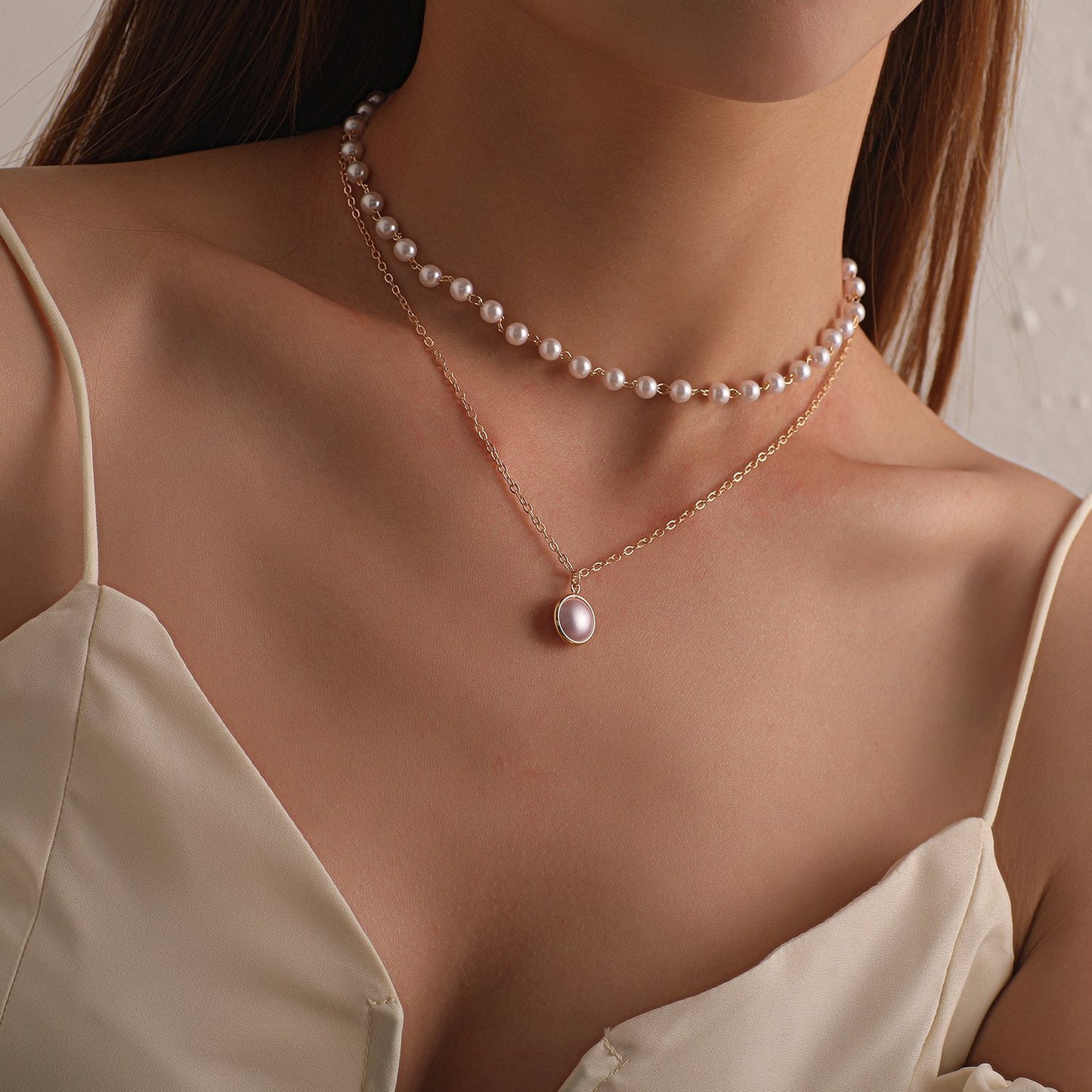 Jewelry Fashion Overlock Pearl Pendant Multilayer Necklace Femininity Popular Personality Necklace