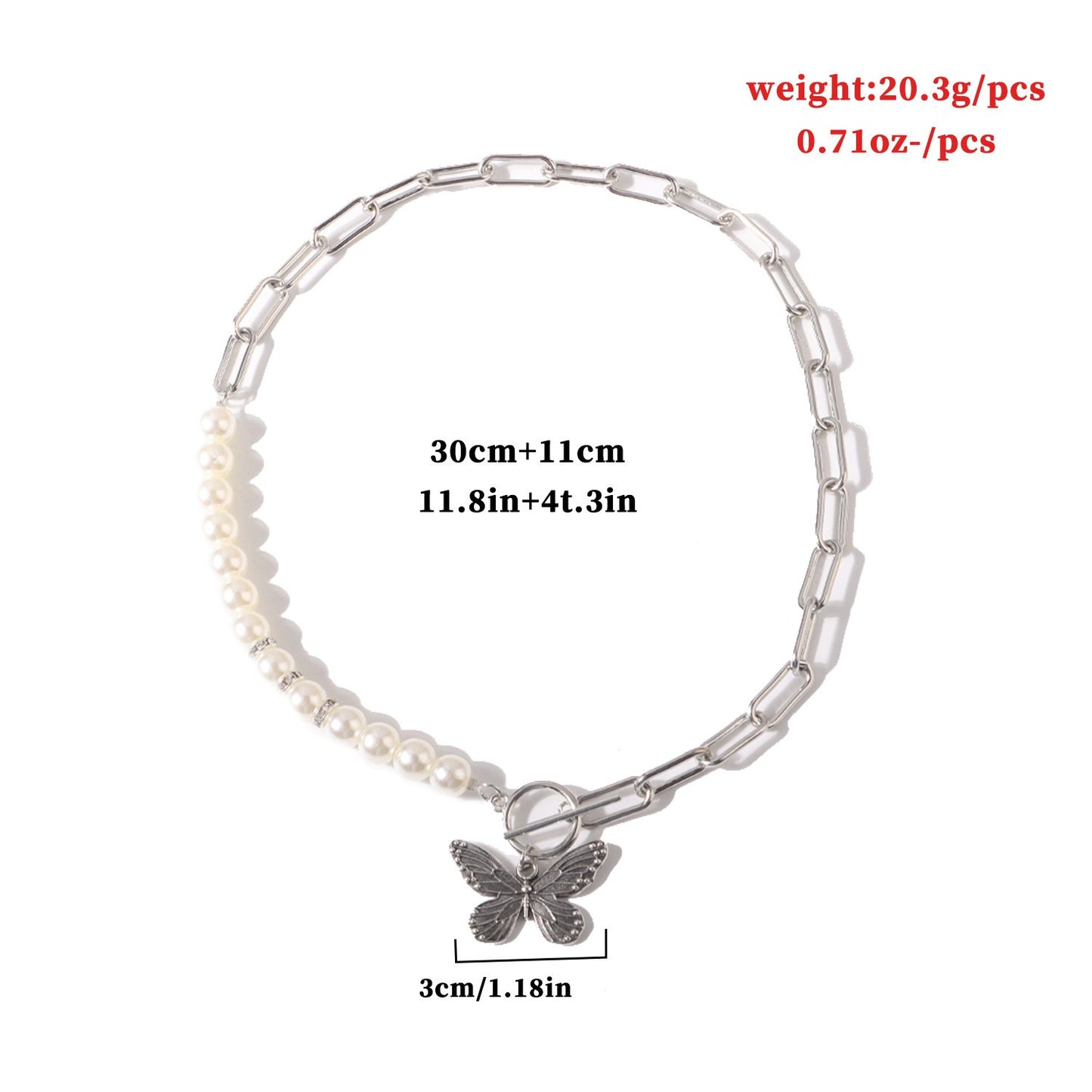 Jewelry OT Buckle Embossed Butterfly Pendant Necklace Female Fashion Half Face Pearl Hole Chain Necklace