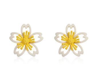 Taobao hollow small flower two-color stud earrings colorful flower paint earrings 925 silver needles