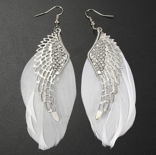 Fashion Exaggerated Angel Wings Feather Earrings Long Simple Alloy Earrings Jewelry