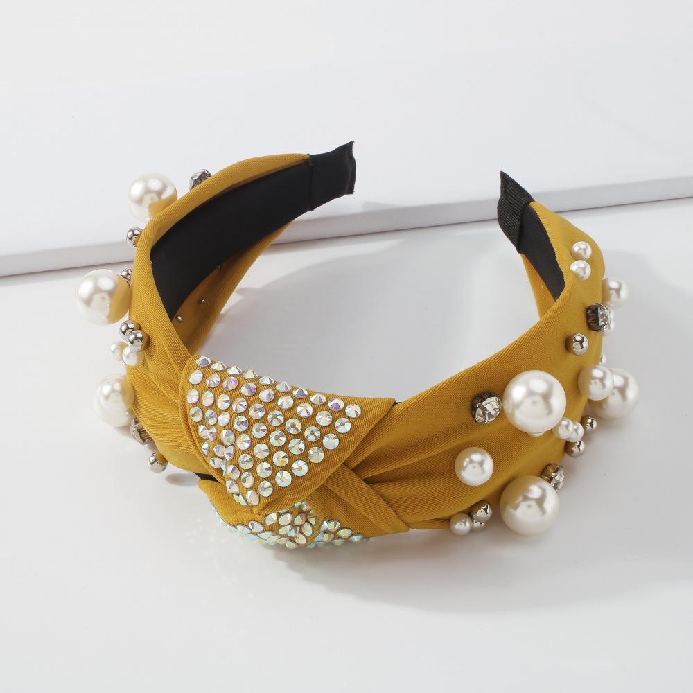 F396 Retro Temperament Hair Accessories Fashion Cross Knotted Imitation Pearl Headband Diamond Anti-slip Headband