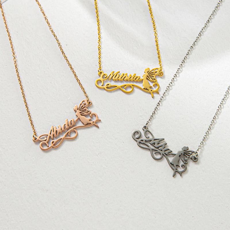 Stainless Steel Name Necklace Female DIY English Alphabet Angel Clavicle Chain Furnace Vacuum Plating