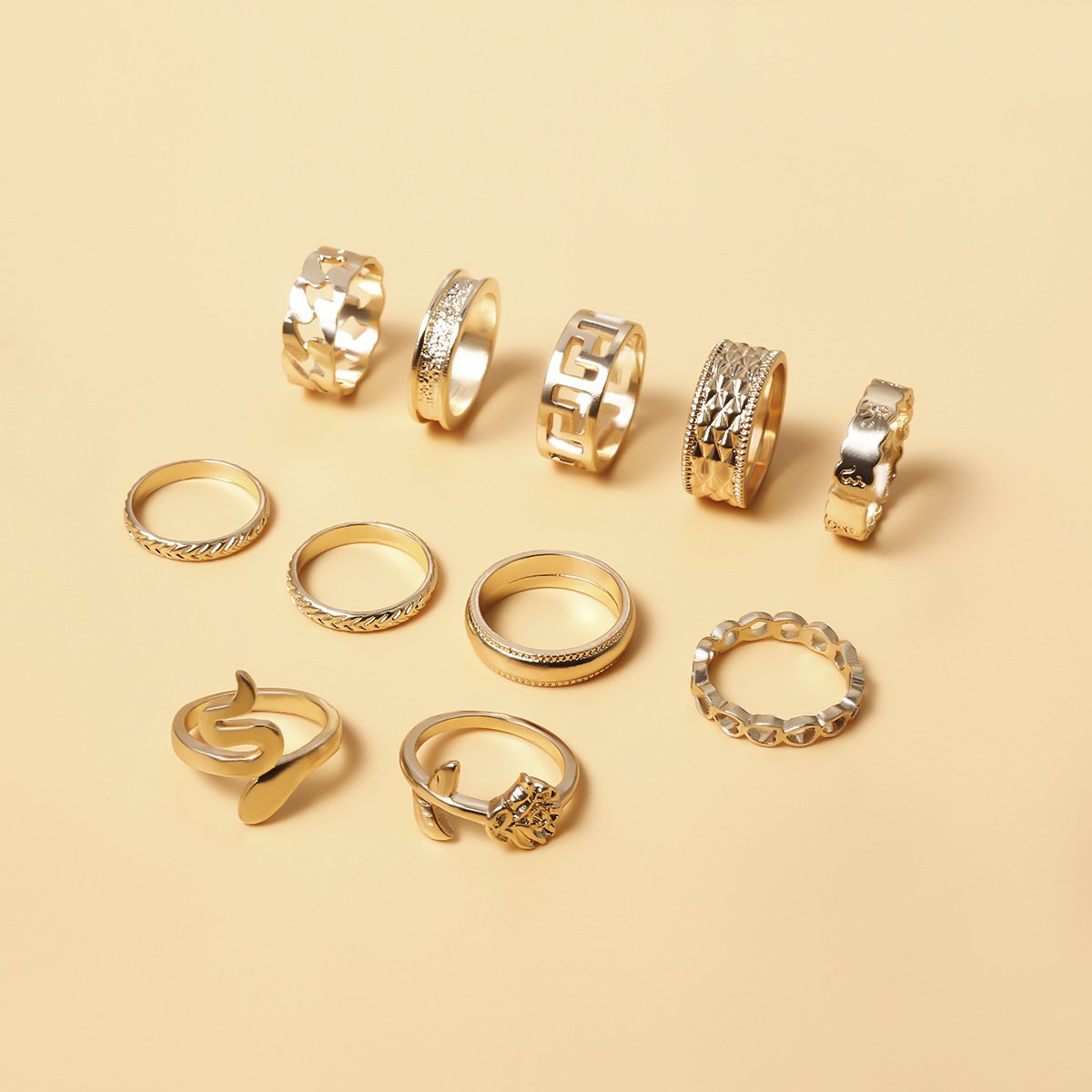 Jewelry multi-element geometric mix-and-match ring jewelry simple fun snake-shaped suit ring female