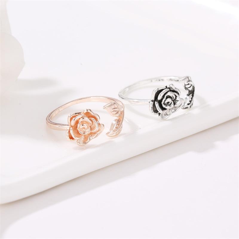 Ring Vintage Rose Flower Women's Ring Personality Versatile Hand Jewelry Valentine's Day Gift