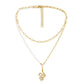 Fashion and simple temperament stainless steel gold double-layer pearl snake pendant necklace collarbone chain all-match