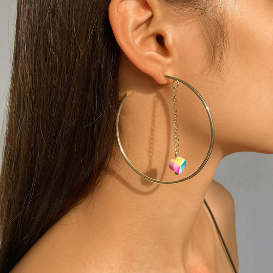 E115 Simple geometric earrings colorful love creative chain C-shaped earrings retro niche earrings women