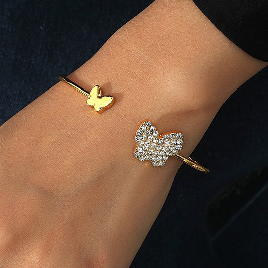 Retro Open Bracelet Metal Rhinestone Butterfly Bracelet Fresh Simple Adjustable Hand Jewelry