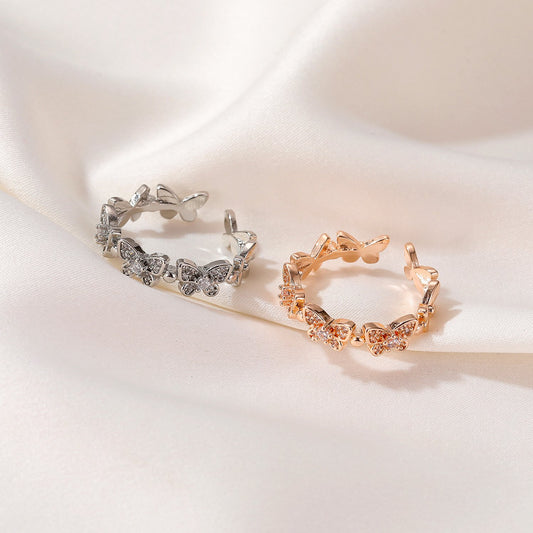 Full diamond opening butterfly ring ins cold simple zircon adjustable ring female