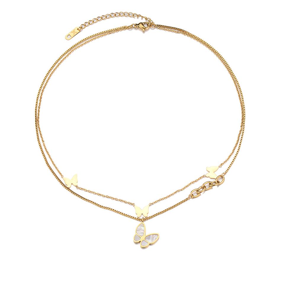 Stainless steel real gold-plated shell love matte butterfly clavicle chain star moon titanium steel light luxury necklace