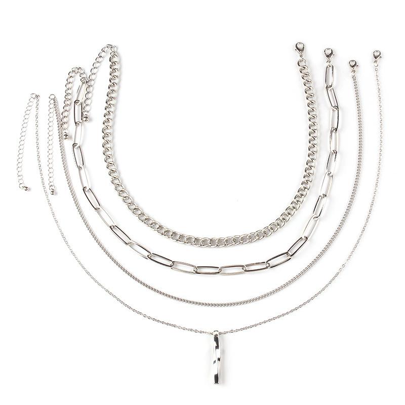 Creative twisted metal rod tassel multi-layer set chain stacked cross chain sweet cool necklace