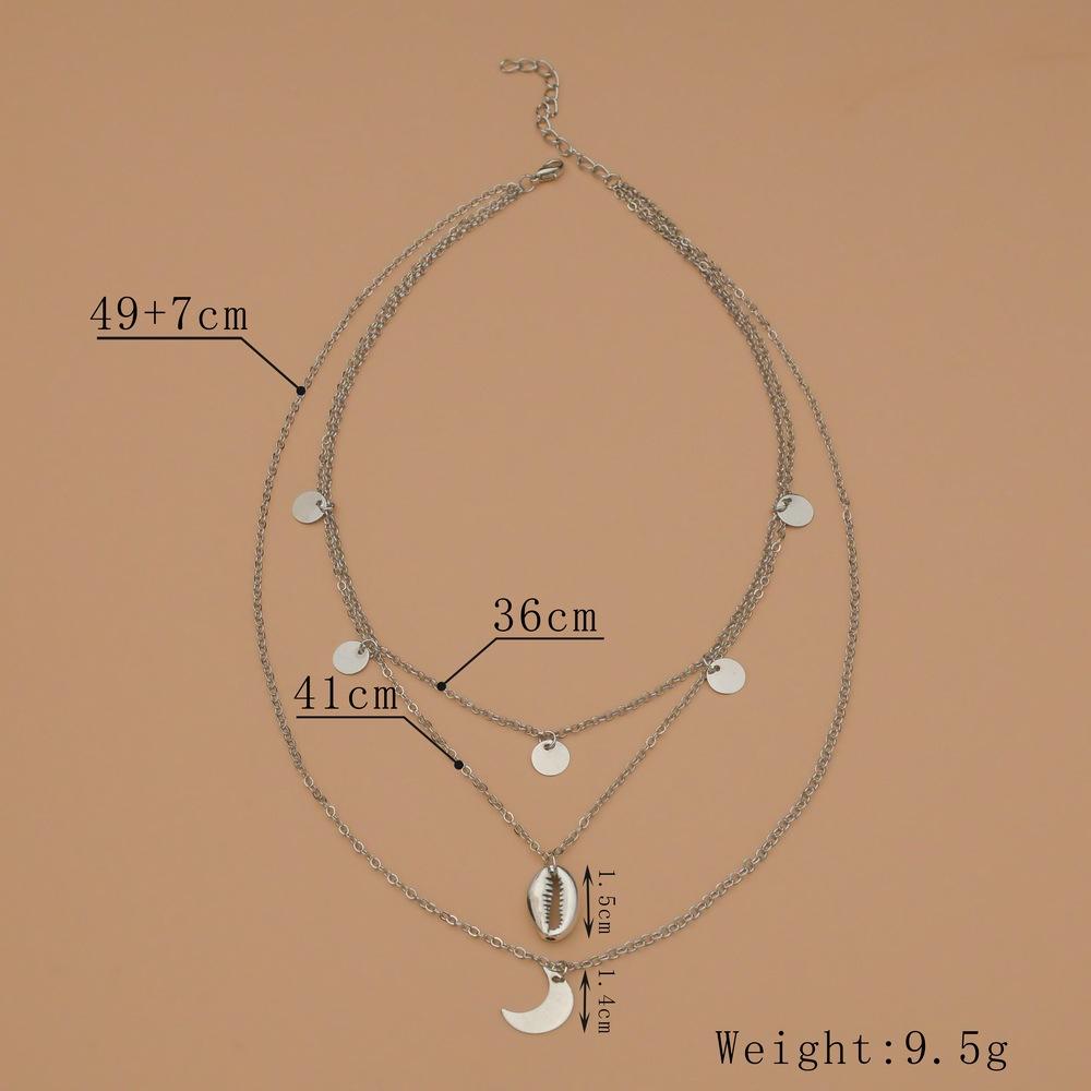 Fashion Vintage Shell Moon Pendant Necklace Round Iron Plate Clavicle Chain Necklace Jewelry